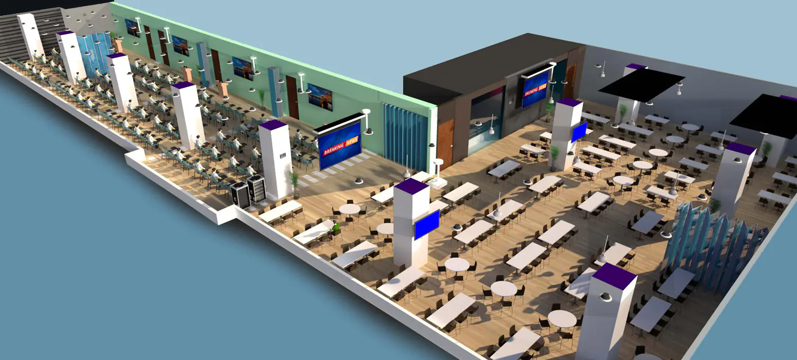 The Multi-purpose Cafeteria – Has 2 divisible sections and can be combined with 4 adjacent Training Rooms