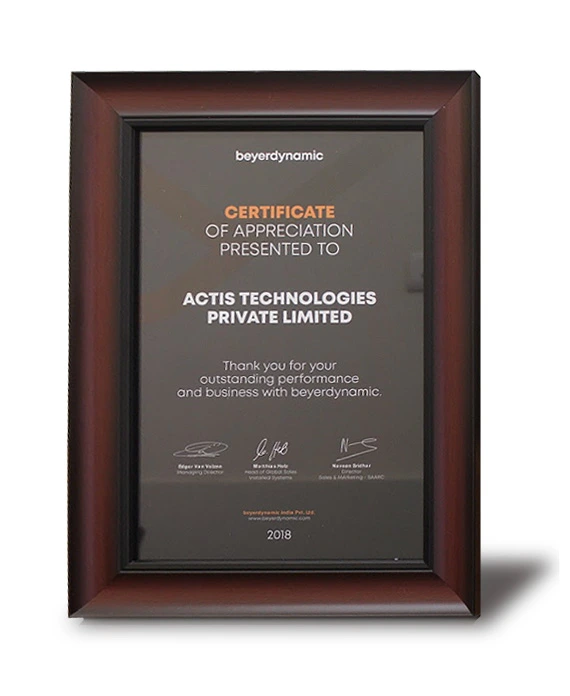 Team Awards 47 Beyerdynamic - Actis Technologies for its outstanding performance in 2018