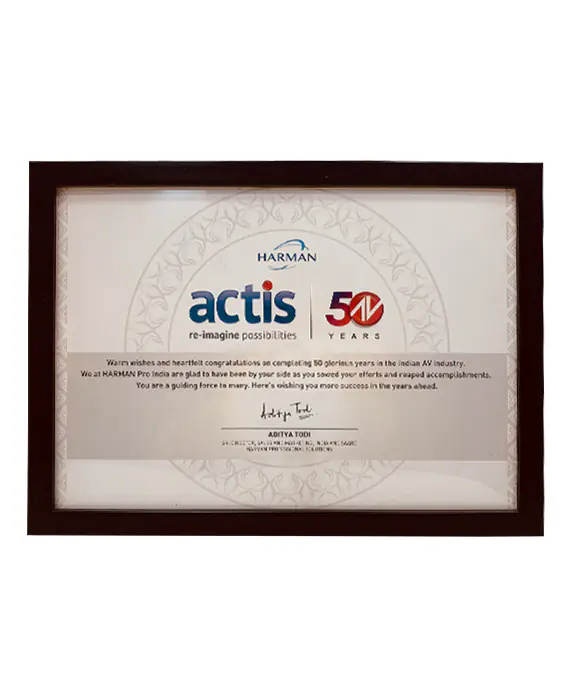 Team Awards 39 Harman Pro India sends Actis Best Wishes on the 50th Anniversary